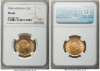 Oscar II gold 20 Kroner (5 Speciedaler) 1874 MS63 NGC, Kongsberg mint, KM348. Radiant cartwheel luster. 

HID09801242017

© 2022 Heritage Auctions...