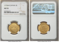 Charles III gold 2 Escudos 1775 M-PJ AU55 NGC, Madrid mint, KM417.1.

HID09801242017

© 2022 Heritage Auctions | All Rights Reserved