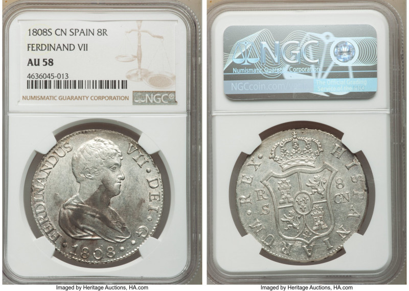 Ferdinand VII 8 Reales 1808 S-CN AU58 NGC, Seville mint, KM451. 

HID098012420...