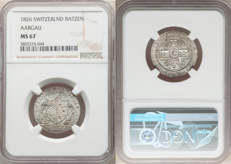 Aargau. Canton Batzen 1826 MS67 NGC, KM21. Silver-gray patina. 

HID0980124201...