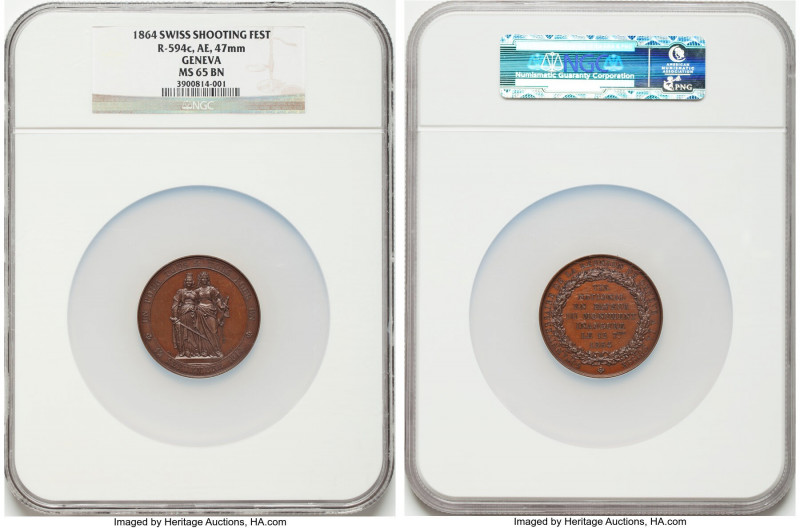 Confederation bronze "Geneva Shooting Festival" Medal 1864 MS65 Brown NGC, Richt...