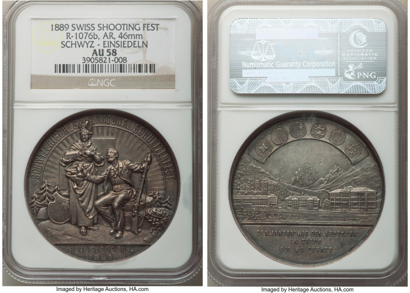 Confederation silver "Schwyz - Einseldeln Shooting Festival" Medal 1889 AU58 NGC...