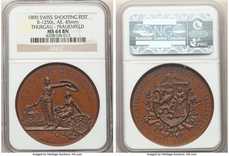Confederation bronze "Thurgau - Frauenfeld Shooting Festival" Medal 1890 MS64 Br...