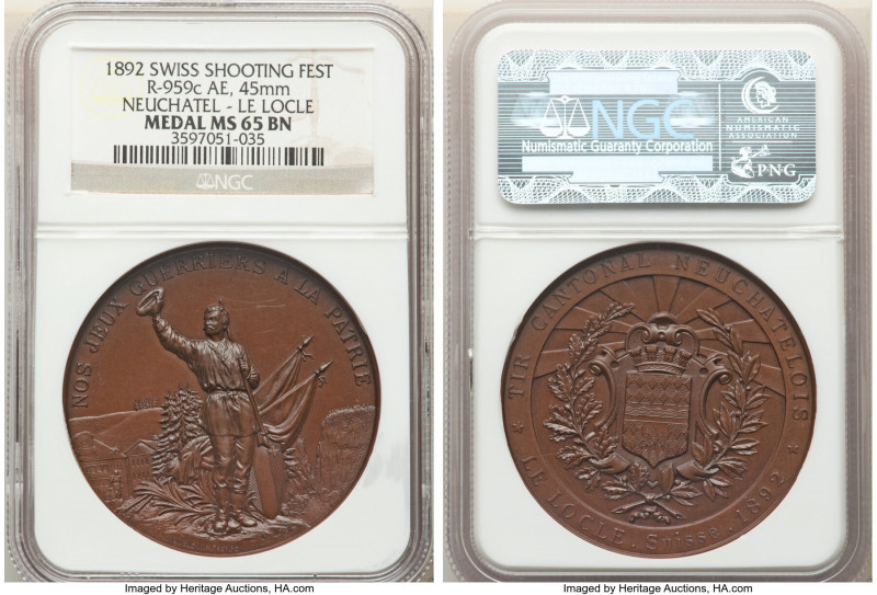 Confederation bronze "Neuchatel - Le Locle Shooting Festival" Medal 1892 MS65 Br...