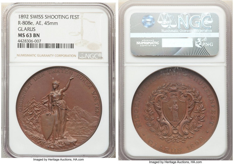 Confederation bronze "Glarus Shooting Festival' Medal 1892 MS63 Brown NGC, Richt...