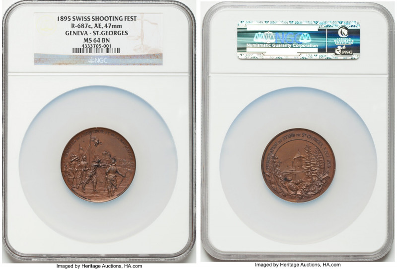 Confederation bronze "Geneva - St. Georges Shooting Festival" Medal 1895 MS64 Br...