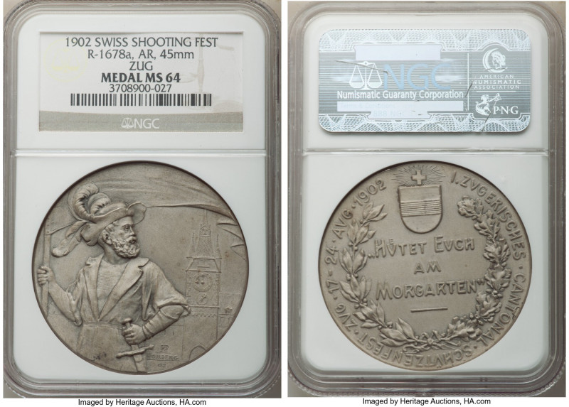 Confederation silver "Zug Shooting Festival" Medal 1902 MS64 NGC, Richter-1678a....