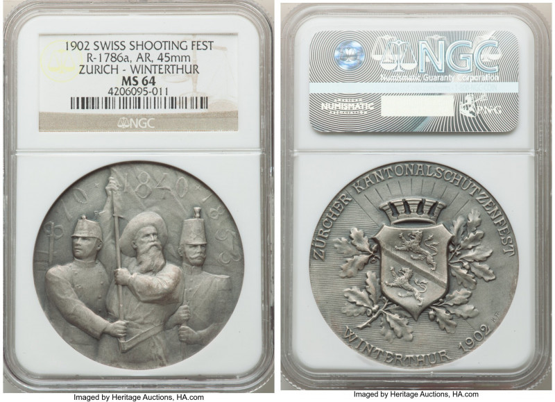 Confederation silver "Zurich - Winterthur Shooting Festival" Medal 1902 MS64 NGC...