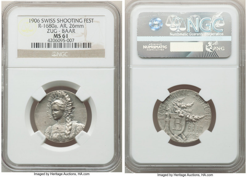 Confederation silver "Zug - Baar Shooting Festival" Medal 1906 MS61 NGC, Richter...