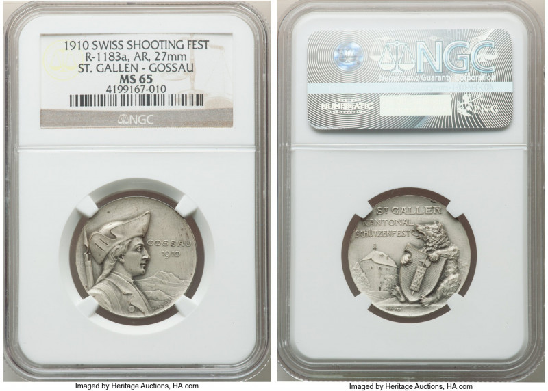 Confederation silver "St. Gallen - Gossau Shooting Festival" Medal 1910 MS65 NGC...