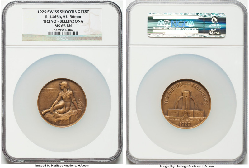 Confederation bronze "Ticino - Bellinzona Shooting Festival" Medal 1929 MS65 Bro...