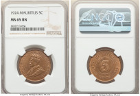 3-Piece Lot of Certified Assorted Issues NGC, 1) Mauritius: George V 5 Cents 1924 - MS65 Brown, KM14 2) Mauritius: George V 5 Cents 1924 - MS64 Brown,...
