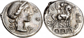(hacia 114-113 a.C.). Gens Aemilia. Denario. (Bab. 7) (Craw. 291/1). 3,84 g. EBC-.