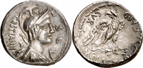 (hacia 67 a.C.). Gens Plaetoria. Denario. (Bab. 4) (Craw. 409/1). 3,83 g. EBC-.