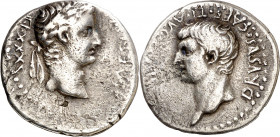 (33-34 d.C.). Tiberio y Druso. Capadocia Cesarea. Dracma. (Spink 1792) (S. 2a, Druso y Tiberio) (RIC. 86) (RPC. I 3622 var). 3,42 g. MBC-.