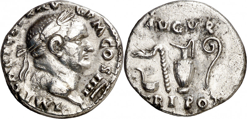(72-73 d.C.). Vespasiano. Denario. (Spink 2282) (S. 45) (RIC. 356). 3,16 g. MBC+...