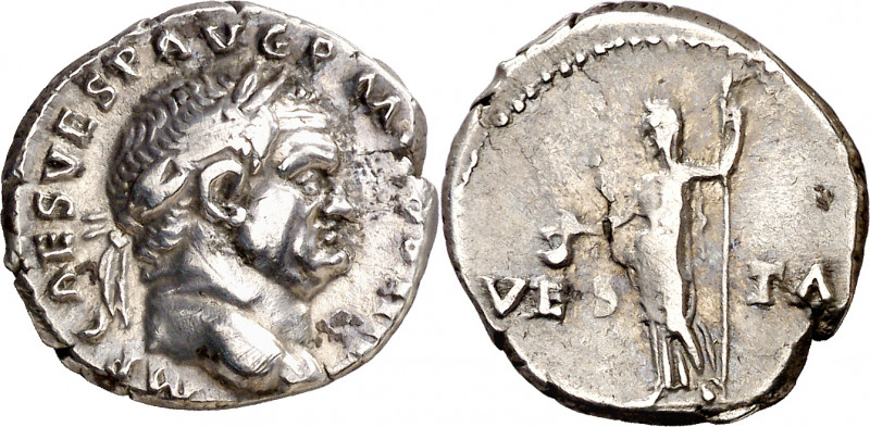 (72-73 d.C.). Vespasiano. Denario. (Spink 2316) (S. 574) (RIC. 360). 2,99 g. MBC...