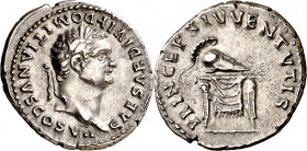 (80-81 d.C.). Domiciano. Denario. (Spink 2677) (S. 399a) (RIC. 271, de Tito). 3,41 g. EBC-.