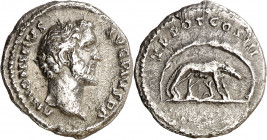 (140 d.C.). Antonino pío. Denario. (Spink 4120) (S. 915a) (RIC. 95). 2,89 g. MBC.