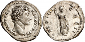 (148-149 d.C.). Marco Aurelio. Denario. (Spink 4787 var) (S. 618) (RIC. 444, de Antonino pío). 2,82 g. EBC-.