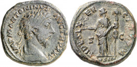 (171 d.C.). Marco Aurelio. Sestercio. (Spink 4971) (Co. 199) (RIC. 997). 26,58 g. MBC-/MBC.