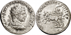 (215 d.C.). Caracalla. Antoniniano. (Spink 6776 var) (S. 294b) (RIC. 256c). 4,75 g. MBC+.