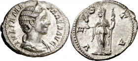 (226 d.C.). Julia Mamaea. Denario. (Spink 8217) (S. 81) (RIC. 360). 3,09 g. EBC-.
