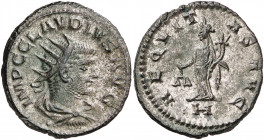 (268-269 d.C.). Claudio II. Antoniniano. (Spink 11316) (Co. 6) (RIC. 197). Conserva parte del plateado original. 3,26 g. MBC+/EBC-.