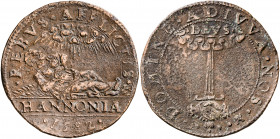 1582. Felipe II. Jetón. (Dugniolle 2857). "Hannonia", Hennegau afligido. 6,48 g. MBC-.
