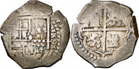 1593. Felipe II. (Sevilla). (B o V). 2 reales. (AC. tipo 137). 6,76 g. MBC-.