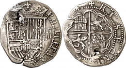 s/d. Felipe II. (Granada). A. 4 reales. (AC. 479). Perforación. Escasa. 13,54 g. (BC+/MBC-).