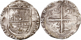 s/d (antes de 1588). Felipe II. Sevilla. . 4 reales. (AC. 576). Flor de lis entre escudo y corona. Vano en anverso. 13,31 g. MBC-.