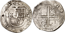 s/d. Felipe II. Sevilla. (). 8 reales. (AC. 720). Pequeño vano en anverso. 27,45 g. BC+.