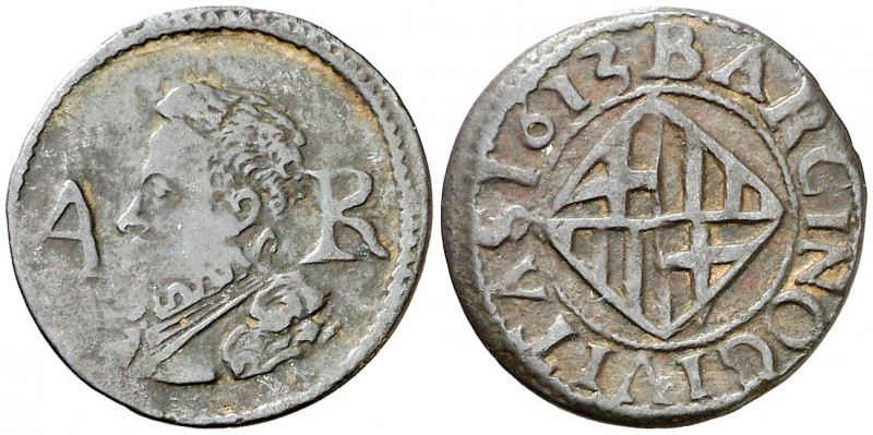 1613. Felipe III. Barcelona. 1 ardit. (AC. 24) (Cru.C.G. 4345a). 1,39 g. MBC-/MB...