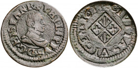 1611. Felipe III. Vic. 1 diner. (AC. 55) (Cru.C.G. 3900a var). Los 1 de la fecha rectos. 2,23 g. MBC-/MBC.