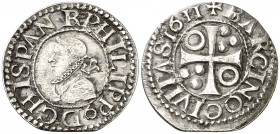 1611. Felipe III. Barcelona. 1/2 croat. (AC. 374) (Cru.C.G. 4342). Letras A sin travesaño. Letra L de PHILIPP rectificada sobre una P. 1,49 g. MBC+.