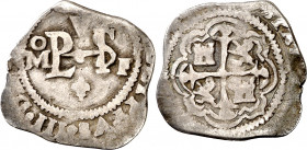 (1599-1615). Felipe III. México. F. 1/2 real. (AC. tipo 86). Visible el ordinal del rey. Recortada. Escasa. 1,54 g. BC+.