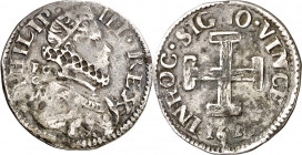 1620. Felipe III. Nápoles. FC/C. 1 carlino. (Vti. 216 var) (MIR. 211/1). Incrustaciones. Escasa. 2,26 g. (MBC-).