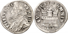 1618. Felipe III. Nápoles. FC/C. 15 granos. (Vti. 226) (MIR. 208/1). Escasa. 3,54 g. MBC-/MBC.