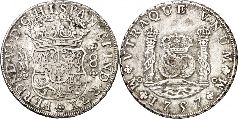 1757. Fernando VI. México. MM. 8 reales. (AC. 493). Columnario. Oxidaciones limp...