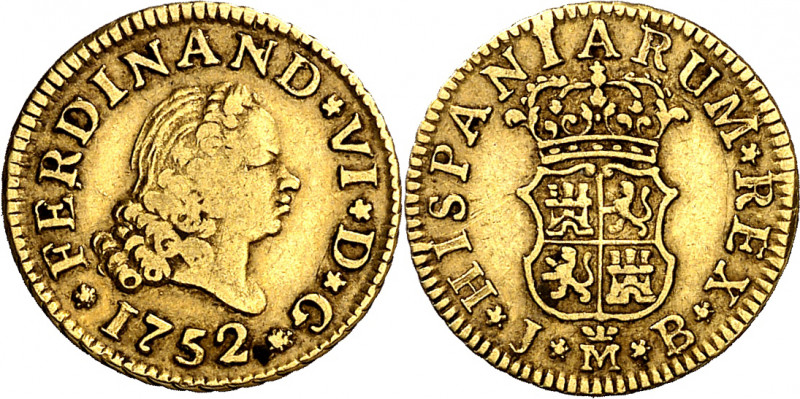 1752. Fernando VI. Madrid. JB. 1/2 escudo. (AC. 555). 1,74 g. MBC-/MBC.