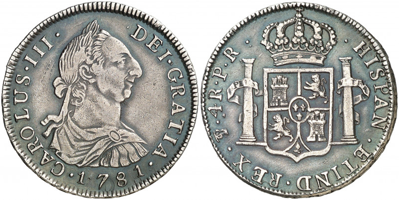 1781. Carlos III. Potosí. PR. 4 reales. (AC. 945). Golpecitos. Pátina. 13,32 g. ...