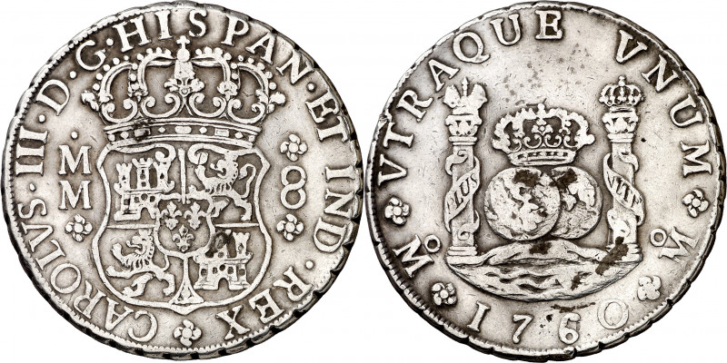 1760. Carlos III. México. MM. 8 reales. (AC. 1073). Columnario. Manchitas. 26,66...