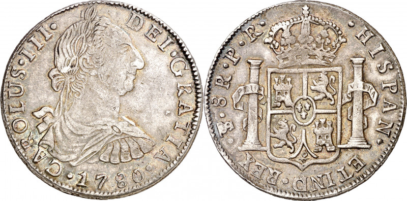 1780. Carlos III. Potosí. PR. 8 reales. (AC. 1178). Leves golpecitos. 26,70 g. M...