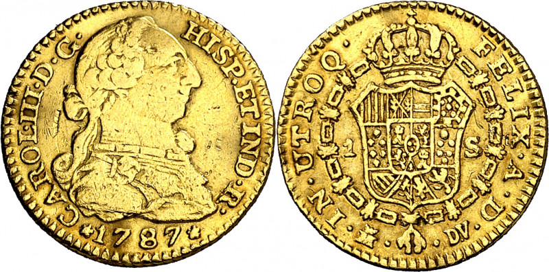 1787. Carlos III. Madrid. DV. 1 escudo. (AC. 1370). Sirvió como joya. 3,31 g. (M...