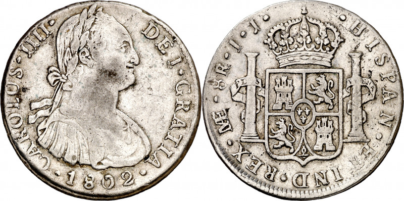 1802. Carlos IV. Lima. IJ. 8 reales. (AC. 920). 26,80 g. MBC-.