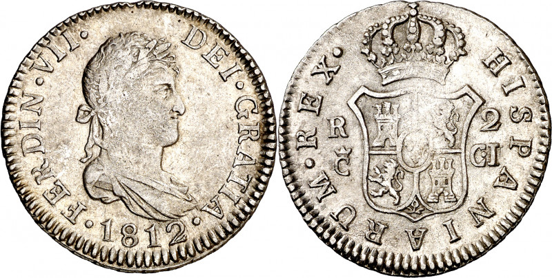 1812. Fernando VII. Cádiz. CI. 2 reales. (AC. 727). 5,68 g. MBC+.