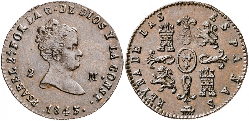 1843. Isabel II. Segovia. 2 maravedís. (AC. 55). 1,93 g. MBC/MBC+.