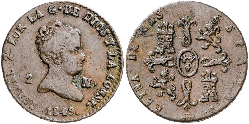 1849. Isabel II. Segovia. 2 maravedís. (AC. 61). 2,23 g. MBC-/MBC.