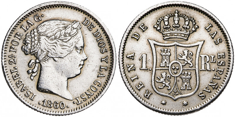 1860 Isabel II. Madrid. 1 real. (AC. 309). 1,28 g. MBC-/MBC.